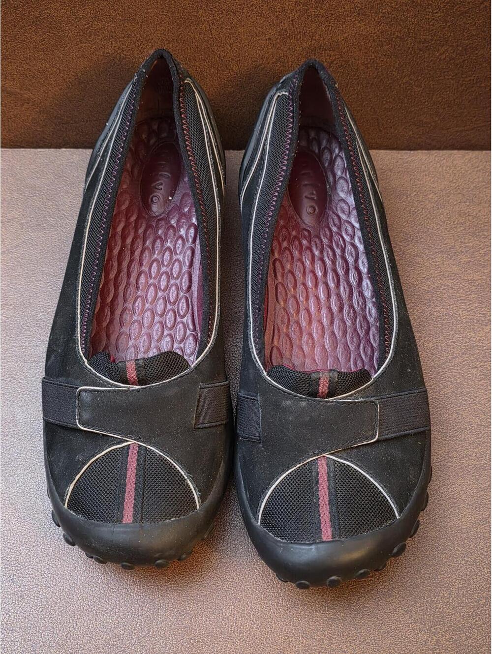 Privo Womens Black Leather Ballet Flats Comfort Slip On Sz 8.5
